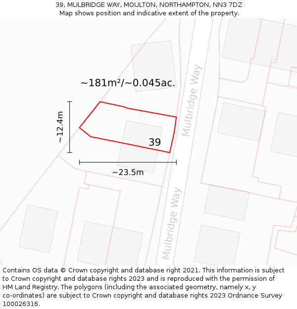 39, MULBRIDGE WAY, MOULTON, NORTHAMPTON, NN3 7DZ: Plot and title map