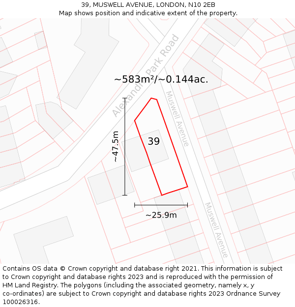 39, MUSWELL AVENUE, LONDON, N10 2EB: Plot and title map