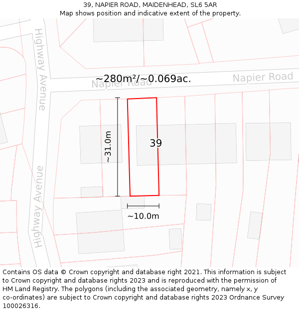 39, NAPIER ROAD, MAIDENHEAD, SL6 5AR: Plot and title map