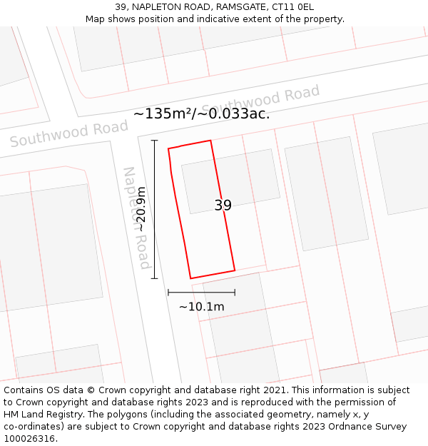 39, NAPLETON ROAD, RAMSGATE, CT11 0EL: Plot and title map