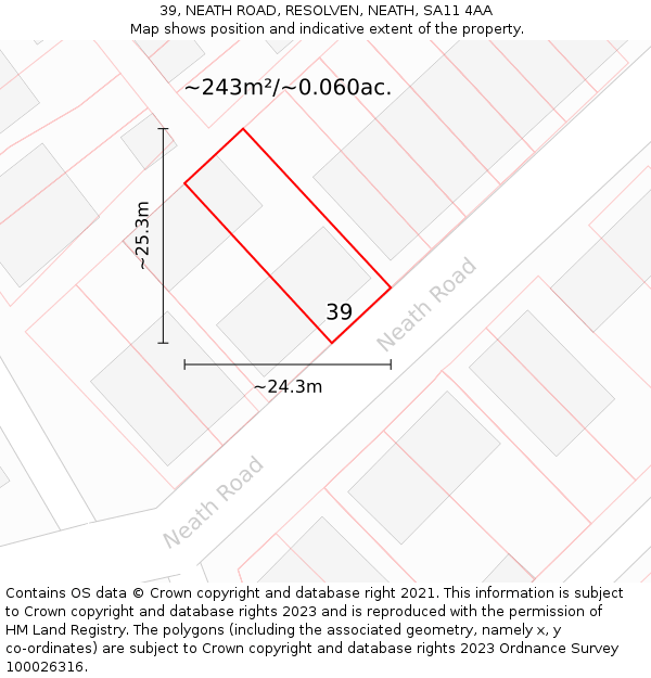 39, NEATH ROAD, RESOLVEN, NEATH, SA11 4AA: Plot and title map