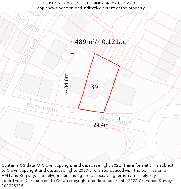 39, NESS ROAD, LYDD, ROMNEY MARSH, TN29 9EL: Plot and title map