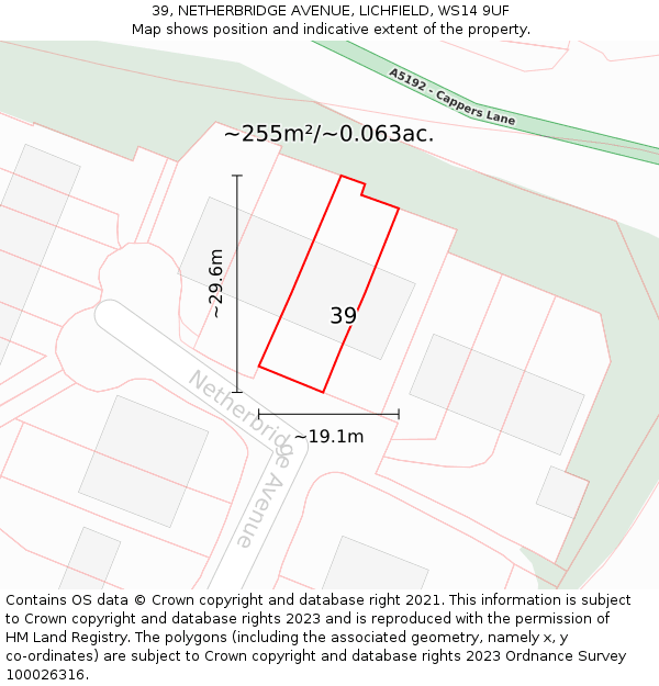 39, NETHERBRIDGE AVENUE, LICHFIELD, WS14 9UF: Plot and title map