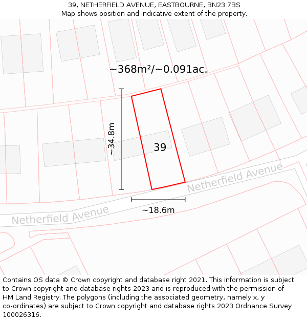 39, NETHERFIELD AVENUE, EASTBOURNE, BN23 7BS: Plot and title map