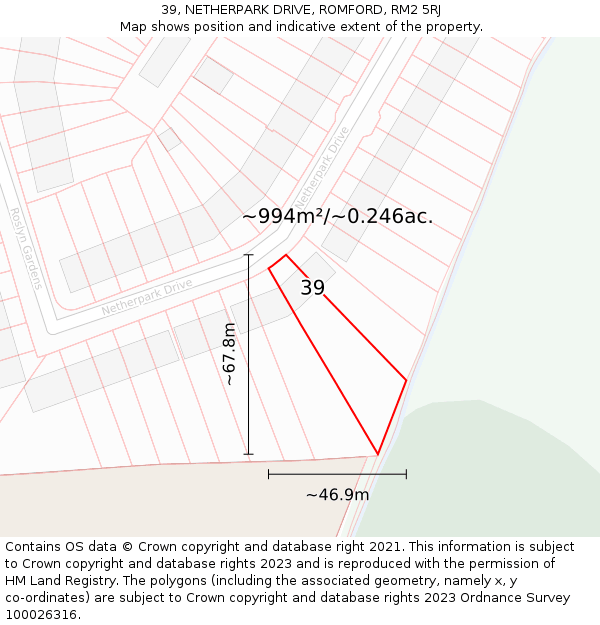 39, NETHERPARK DRIVE, ROMFORD, RM2 5RJ: Plot and title map