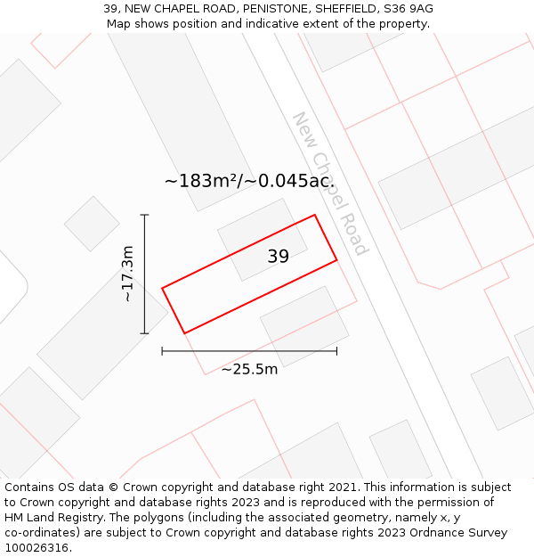 39, NEW CHAPEL ROAD, PENISTONE, SHEFFIELD, S36 9AG: Plot and title map
