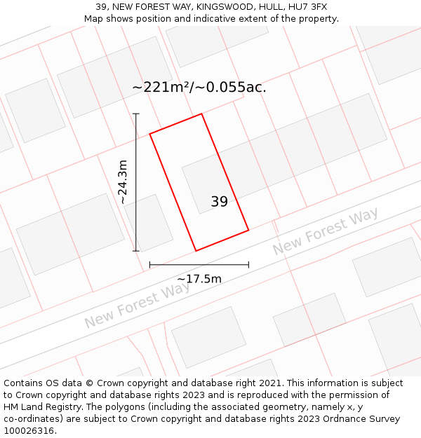 39, NEW FOREST WAY, KINGSWOOD, HULL, HU7 3FX: Plot and title map