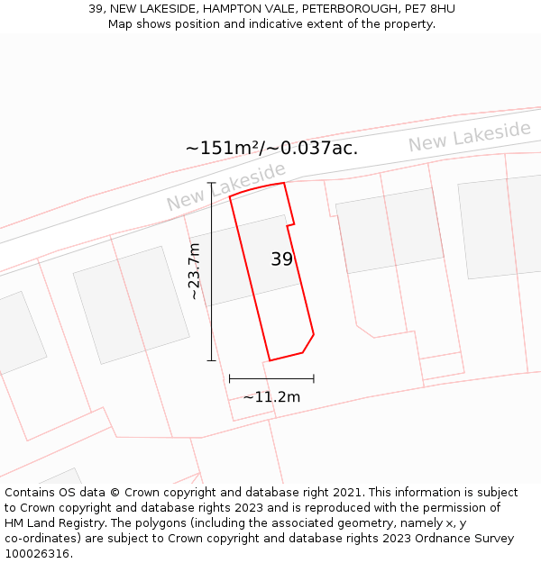 39, NEW LAKESIDE, HAMPTON VALE, PETERBOROUGH, PE7 8HU: Plot and title map