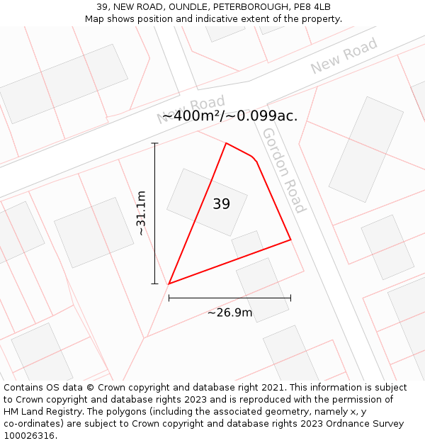 39, NEW ROAD, OUNDLE, PETERBOROUGH, PE8 4LB: Plot and title map