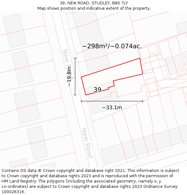 39, NEW ROAD, STUDLEY, B80 7LY: Plot and title map