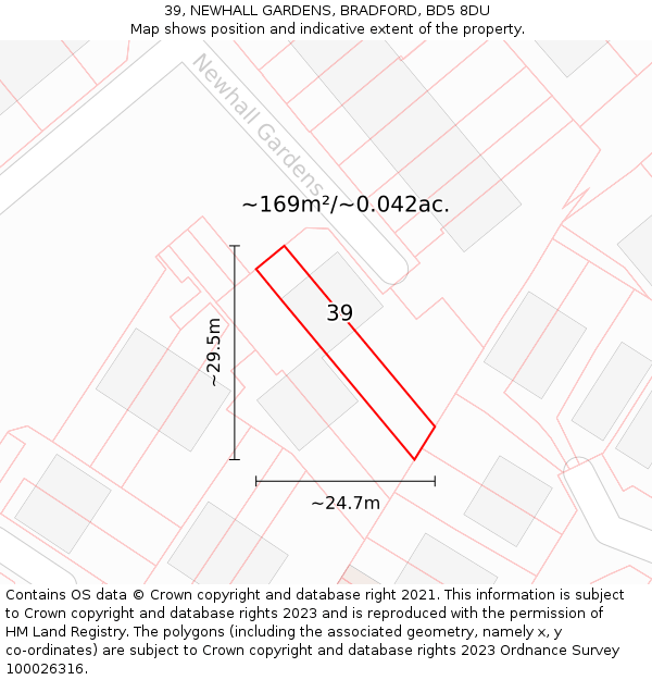 39, NEWHALL GARDENS, BRADFORD, BD5 8DU: Plot and title map