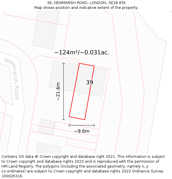 39, NEWMARSH ROAD, LONDON, SE28 8TA: Plot and title map