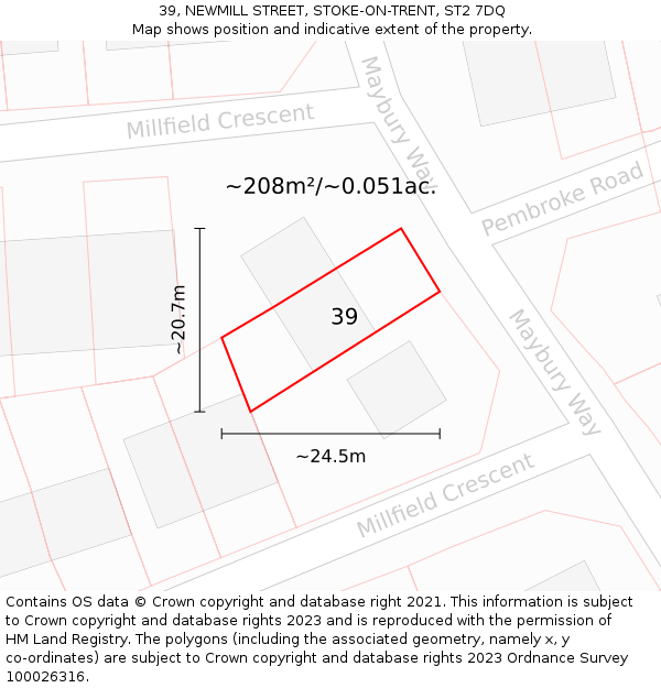 39, NEWMILL STREET, STOKE-ON-TRENT, ST2 7DQ: Plot and title map