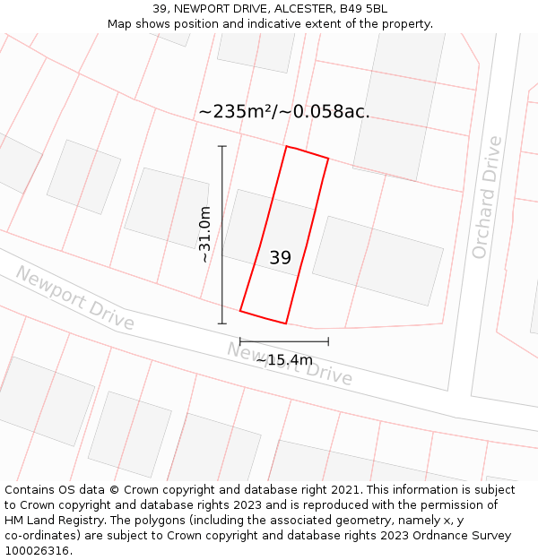 39, NEWPORT DRIVE, ALCESTER, B49 5BL: Plot and title map