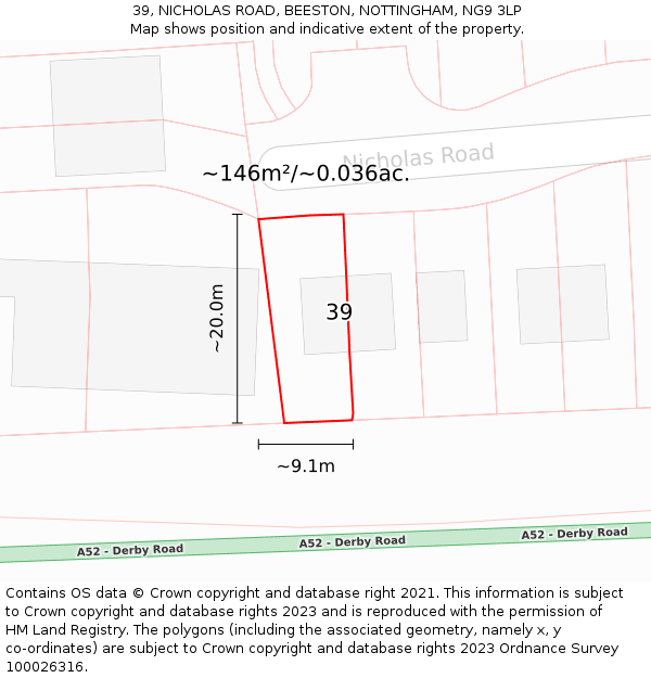 39, NICHOLAS ROAD, BEESTON, NOTTINGHAM, NG9 3LP: Plot and title map