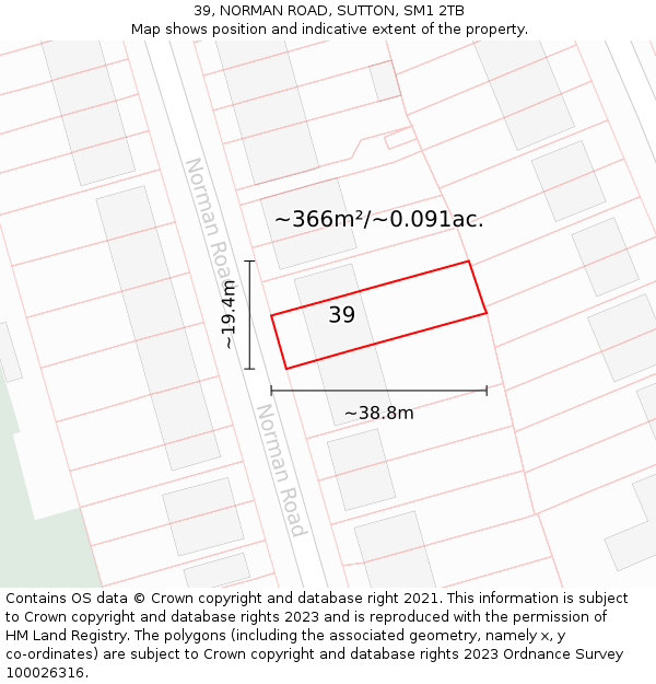 39, NORMAN ROAD, SUTTON, SM1 2TB: Plot and title map