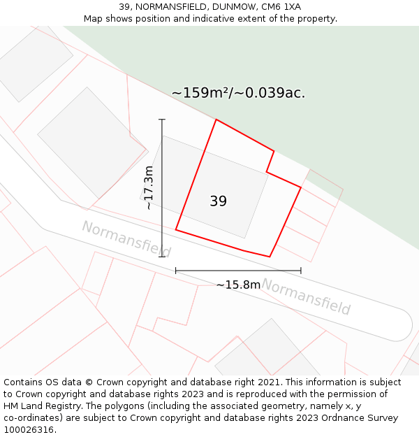 39, NORMANSFIELD, DUNMOW, CM6 1XA: Plot and title map