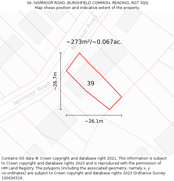 39, NORMOOR ROAD, BURGHFIELD COMMON, READING, RG7 3QQ: Plot and title map