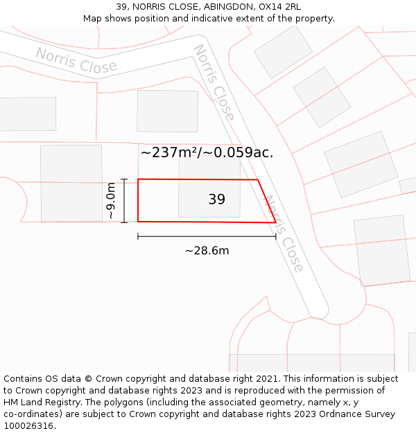 39, NORRIS CLOSE, ABINGDON, OX14 2RL: Plot and title map