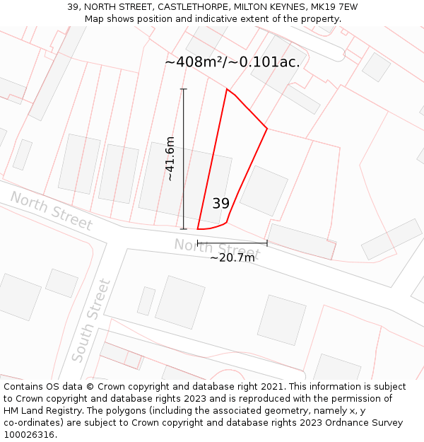 39, NORTH STREET, CASTLETHORPE, MILTON KEYNES, MK19 7EW: Plot and title map