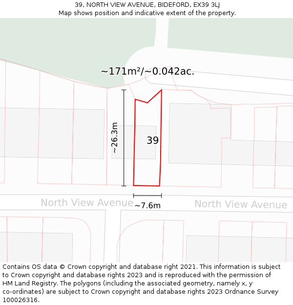 39, NORTH VIEW AVENUE, BIDEFORD, EX39 3LJ: Plot and title map