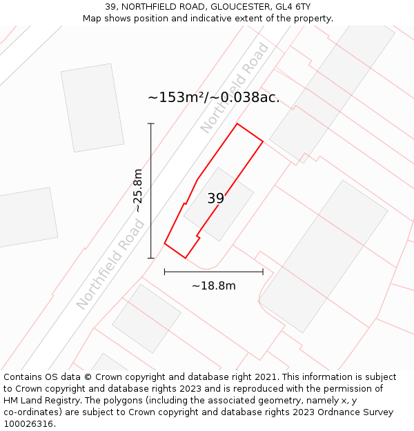 39, NORTHFIELD ROAD, GLOUCESTER, GL4 6TY: Plot and title map