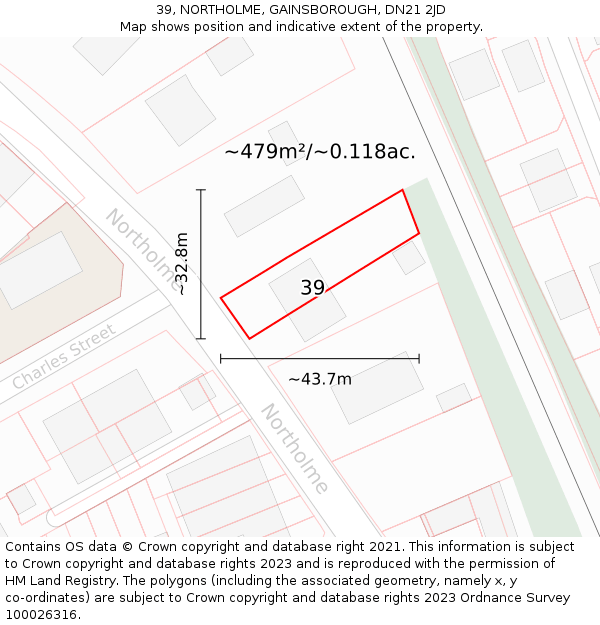 39, NORTHOLME, GAINSBOROUGH, DN21 2JD: Plot and title map