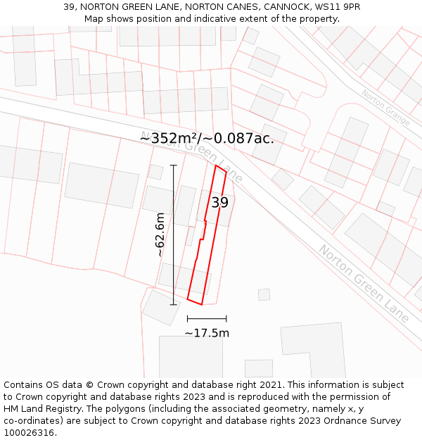39, NORTON GREEN LANE, NORTON CANES, CANNOCK, WS11 9PR: Plot and title map