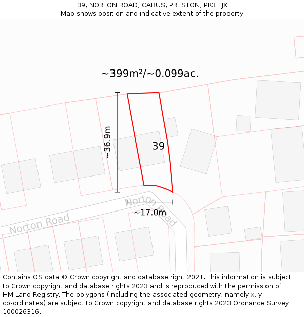 39, NORTON ROAD, CABUS, PRESTON, PR3 1JX: Plot and title map