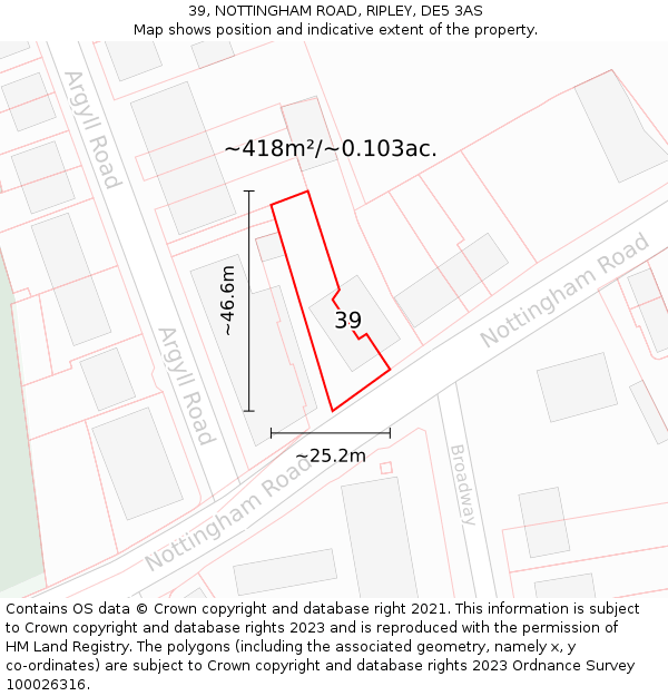 39, NOTTINGHAM ROAD, RIPLEY, DE5 3AS: Plot and title map