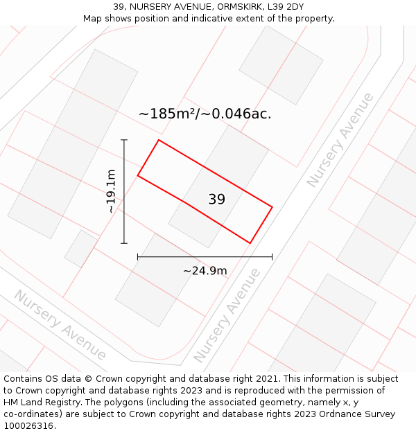39, NURSERY AVENUE, ORMSKIRK, L39 2DY: Plot and title map