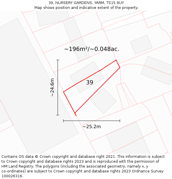 39, NURSERY GARDENS, YARM, TS15 9UY: Plot and title map