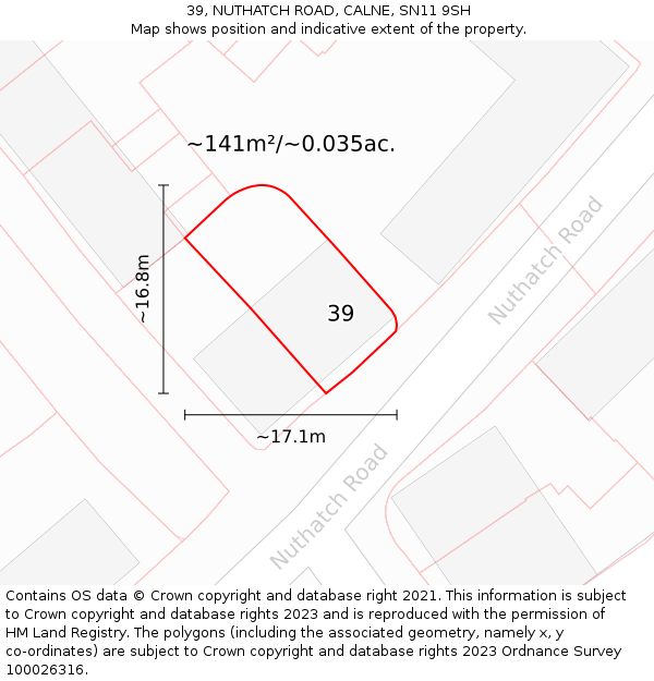 39, NUTHATCH ROAD, CALNE, SN11 9SH: Plot and title map