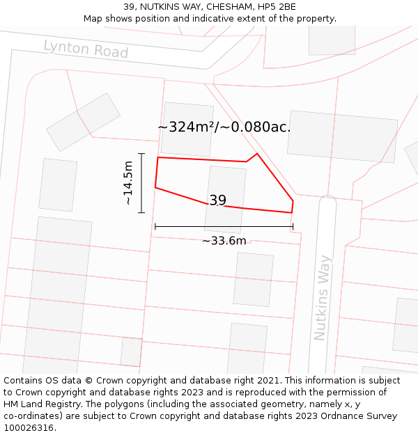 39, NUTKINS WAY, CHESHAM, HP5 2BE: Plot and title map