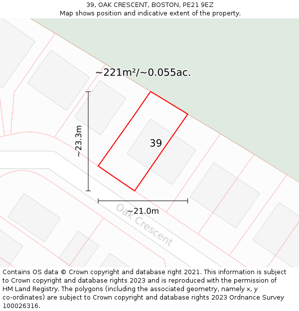 39, OAK CRESCENT, BOSTON, PE21 9EZ: Plot and title map