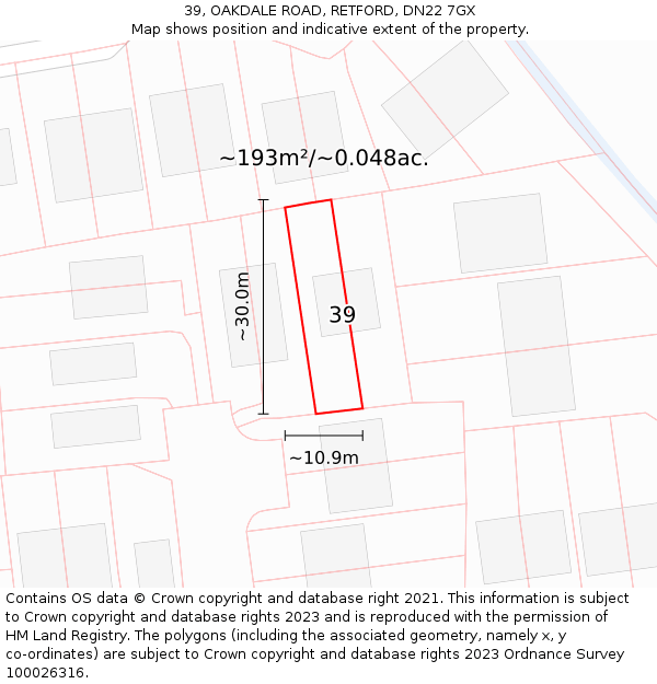 39, OAKDALE ROAD, RETFORD, DN22 7GX: Plot and title map