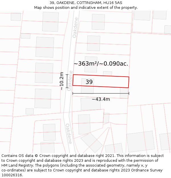 39, OAKDENE, COTTINGHAM, HU16 5AS: Plot and title map