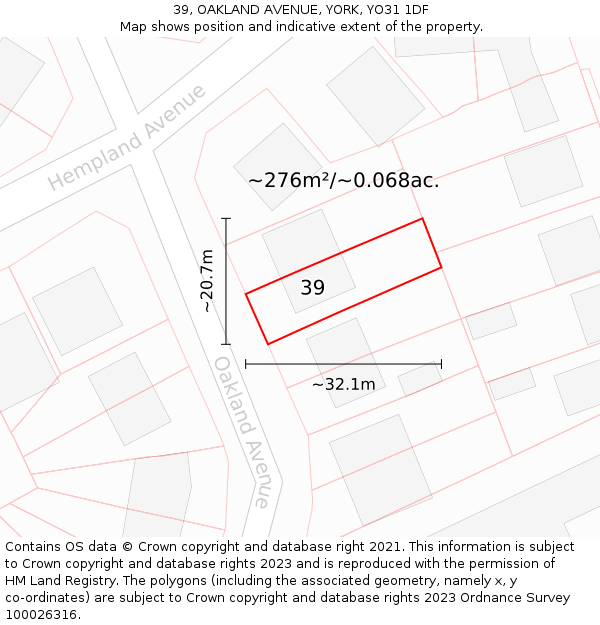 39, OAKLAND AVENUE, YORK, YO31 1DF: Plot and title map
