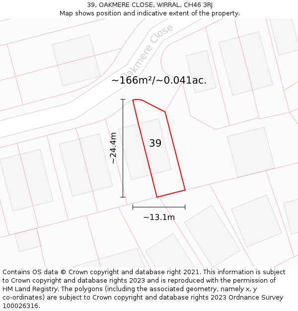 39, OAKMERE CLOSE, WIRRAL, CH46 3RJ: Plot and title map