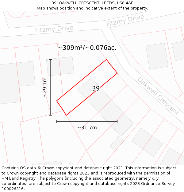 39, OAKWELL CRESCENT, LEEDS, LS8 4AF: Plot and title map