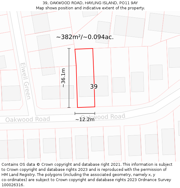 39, OAKWOOD ROAD, HAYLING ISLAND, PO11 9AY: Plot and title map