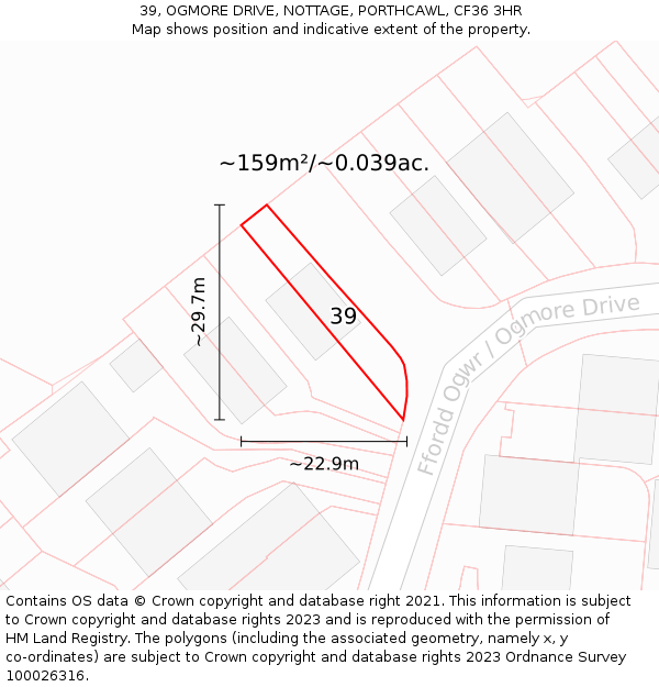 39, OGMORE DRIVE, NOTTAGE, PORTHCAWL, CF36 3HR: Plot and title map