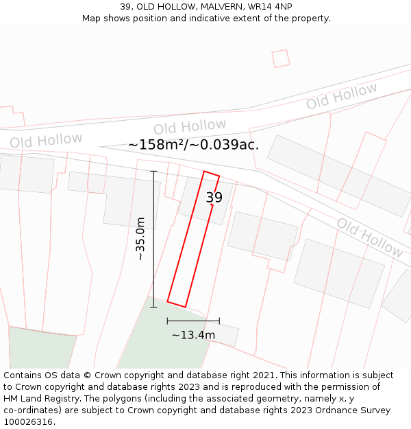39, OLD HOLLOW, MALVERN, WR14 4NP: Plot and title map
