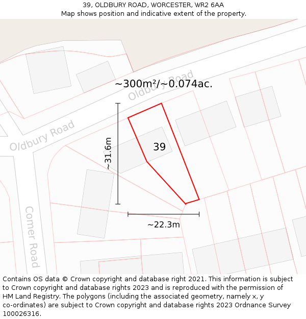39, OLDBURY ROAD, WORCESTER, WR2 6AA: Plot and title map