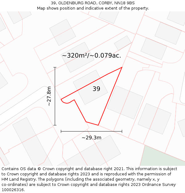 39, OLDENBURG ROAD, CORBY, NN18 9BS: Plot and title map