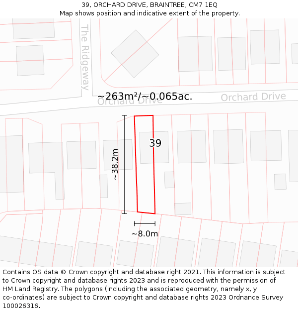 39, ORCHARD DRIVE, BRAINTREE, CM7 1EQ: Plot and title map
