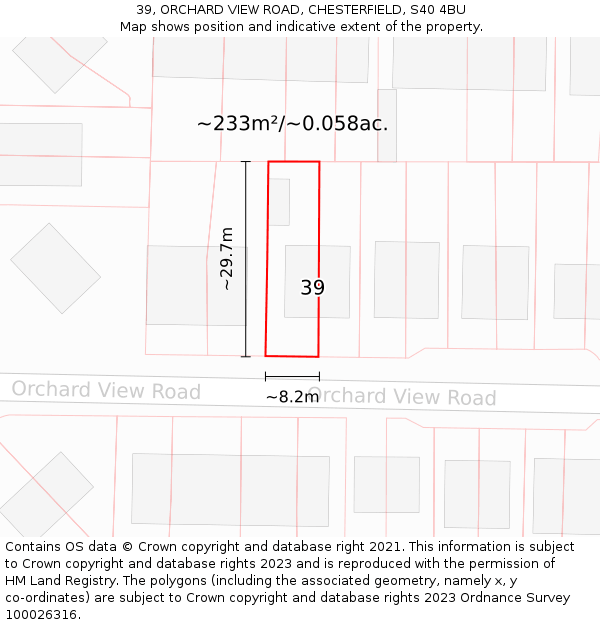39, ORCHARD VIEW ROAD, CHESTERFIELD, S40 4BU: Plot and title map