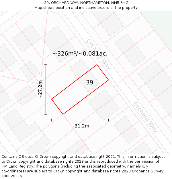 39, ORCHARD WAY, NORTHAMPTON, NN5 6HG: Plot and title map
