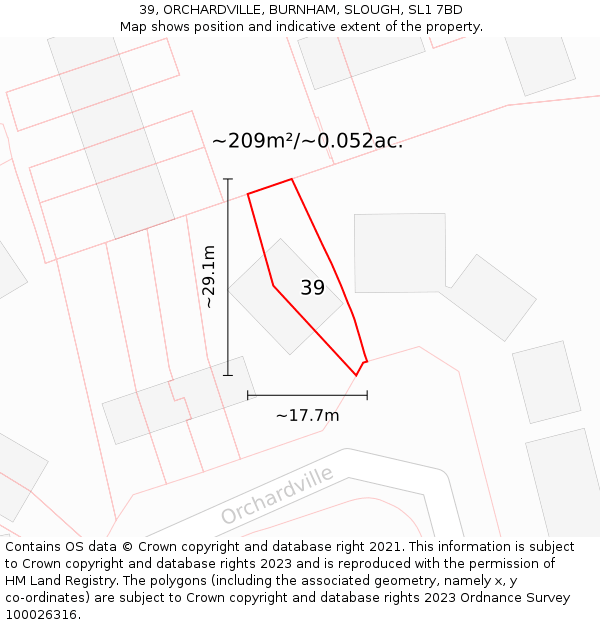 39, ORCHARDVILLE, BURNHAM, SLOUGH, SL1 7BD: Plot and title map
