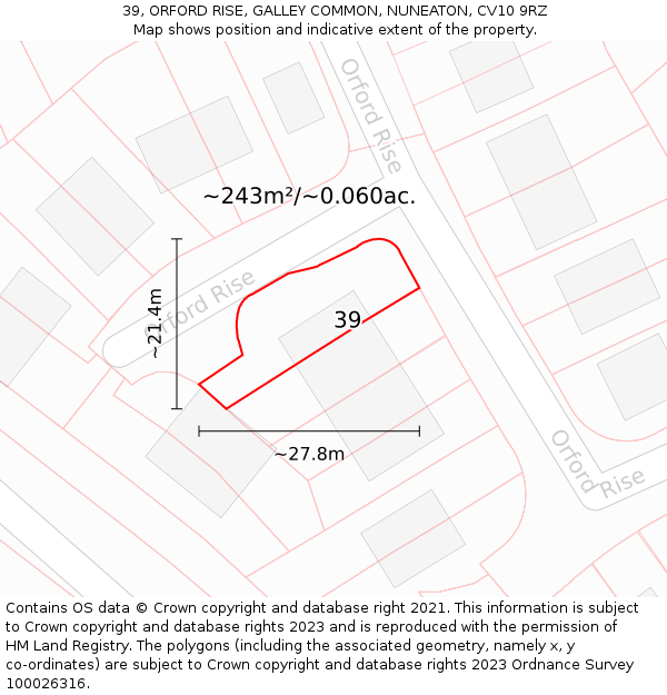 39, ORFORD RISE, GALLEY COMMON, NUNEATON, CV10 9RZ: Plot and title map